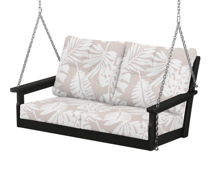 POLYWOOD® Vineyard Deep Seating Swing in Black / Leaf Dune Burlap