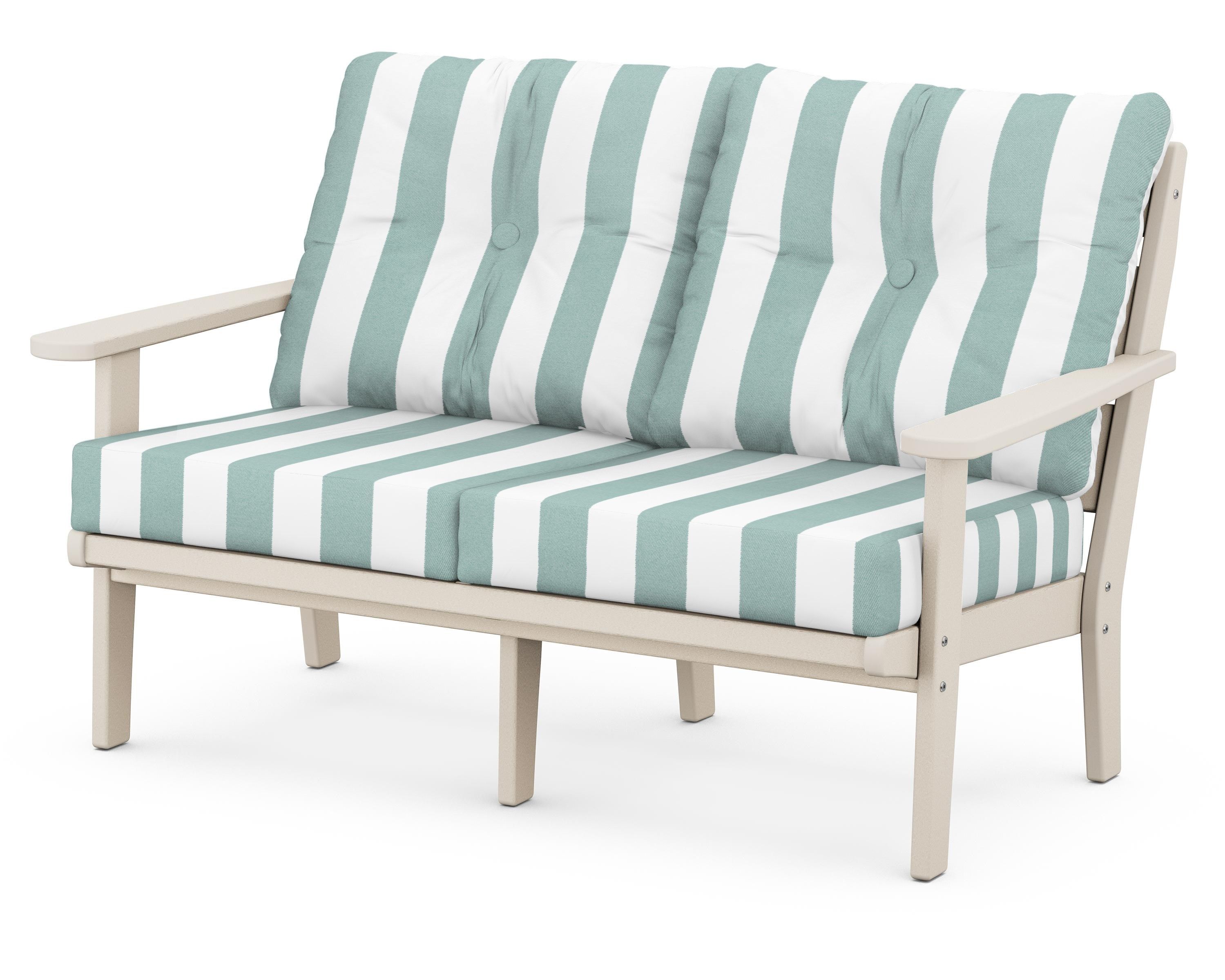 POLYWOOD® Lakeside Deep Seating Loveseat in Sand / Cabana Stripe Glacier Spa