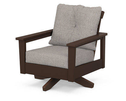 POLYWOOD® Prescott Deep Seating Swivel Chair in Mahogany / Weathered Tweed