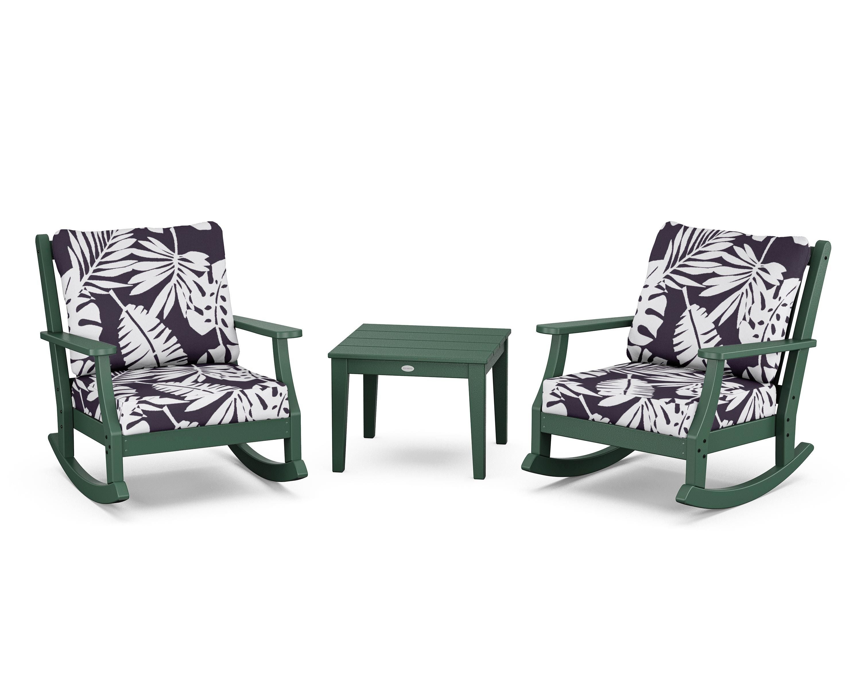 Country Living Wovendale 3-Piece Deep Seating Rocker Set in Green / Leaf Navy