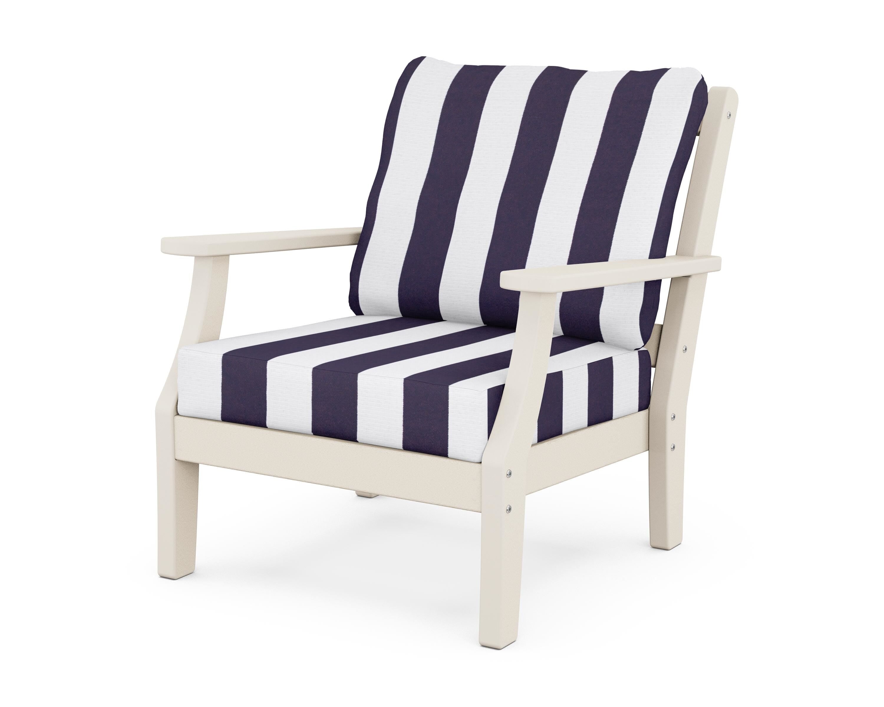 Martha Stewart by POLYWOOD® Chinoiserie Deep Seating Chair in Sand / Cabana Stripe Navy