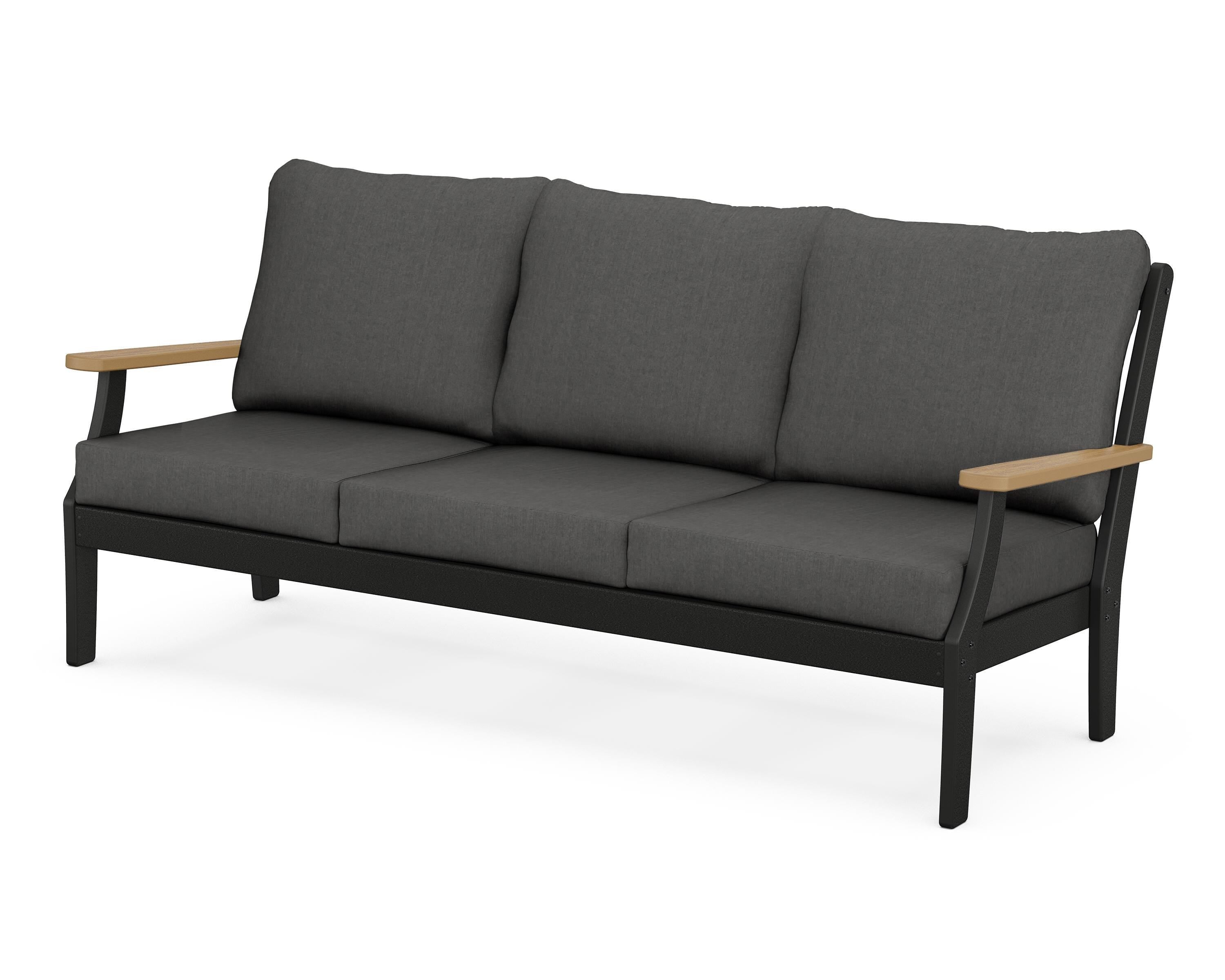 POLYWOOD® Braxton Deep Seating Sofa in Black / Natural / Spectrum Carbon