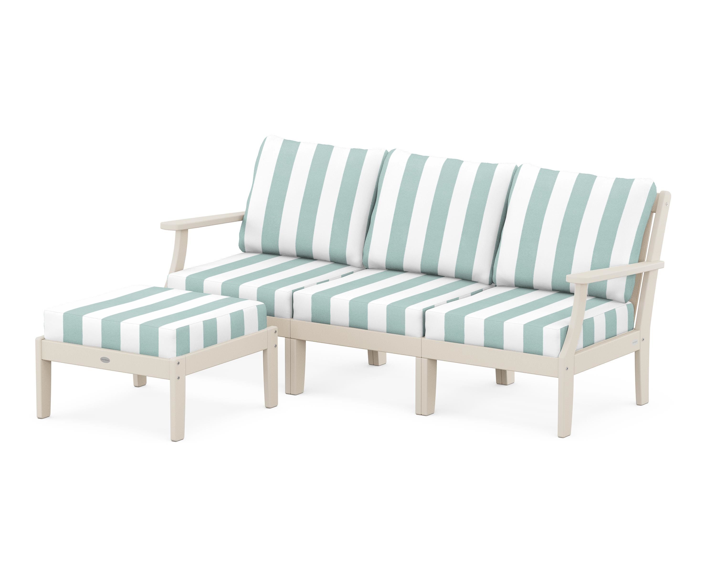 POLYWOOD® Braxton Modular 4-Piece Deep Seating Set with Ottoman in Sand / Cabana Stripe Glacier Spa