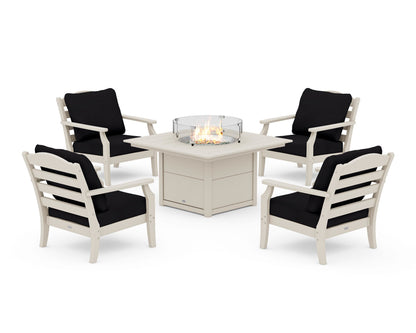 Draper James™ by  POLYWOOD® Savannah 5-Piece Deep Seating Set with Fire Pit Table in Sand / Midnight Linen