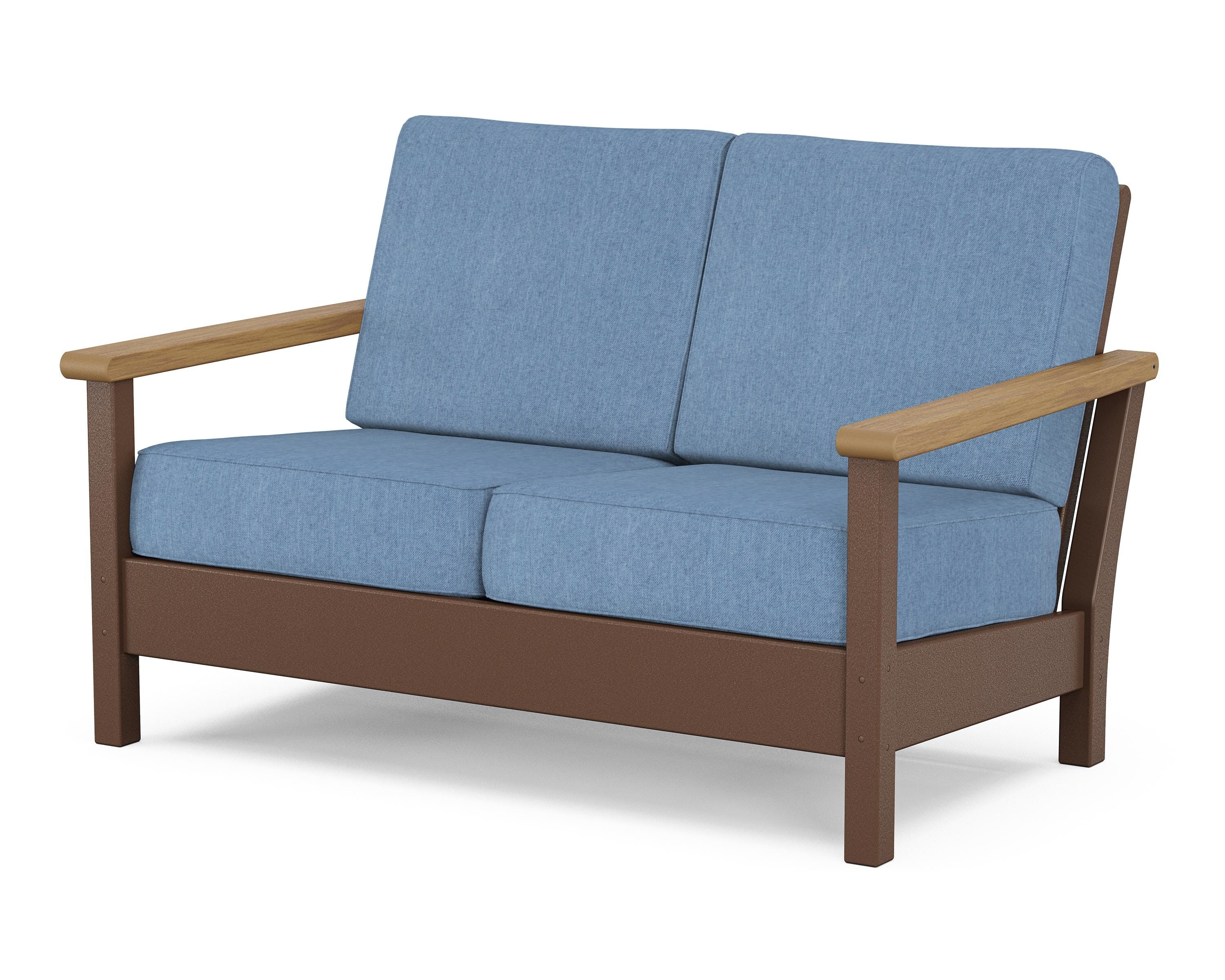 POLYWOOD® Harbour Deep Seating Loveseat in Mahogany / Natural / Sky Blue