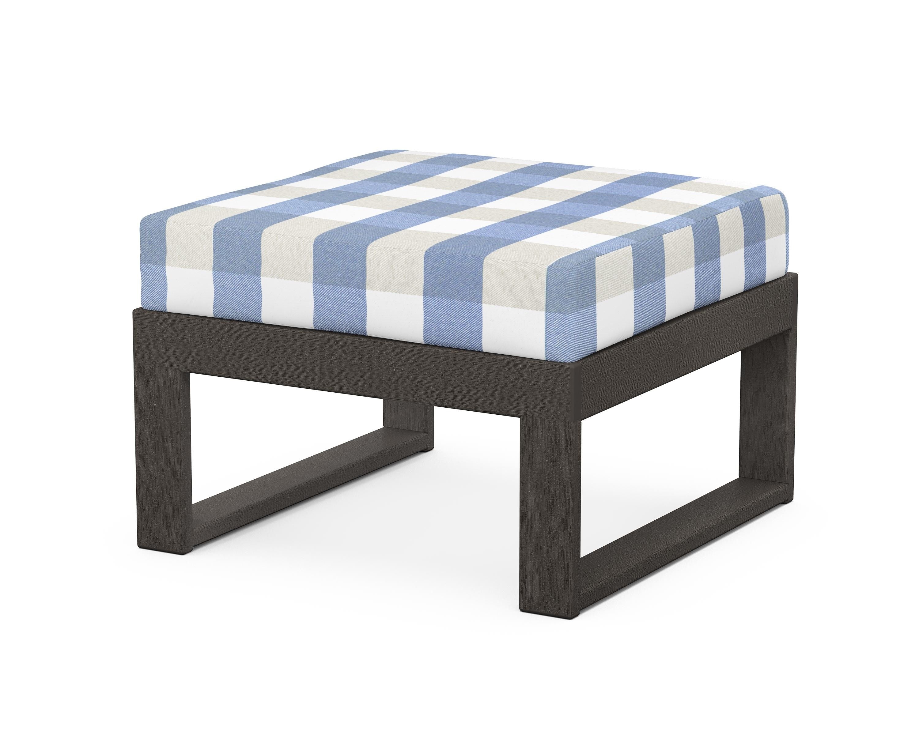 Unbranded Modular Ottoman - Modern in Vintage Coffee / Buffalo Plaid Sky Blue