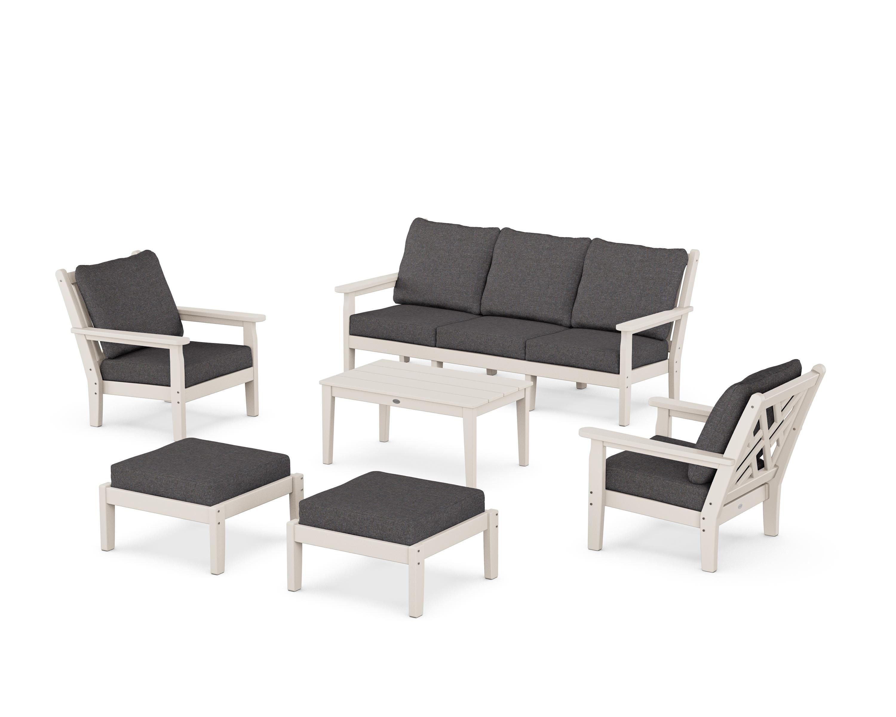 POLYWOOD® Chippendale 6-Piece Lounge Sofa Set in Sand / Ash Charcoal