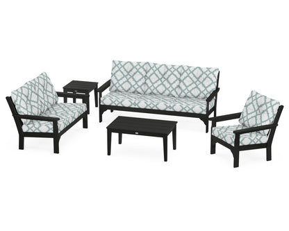 POLYWOOD® Vineyard 5 Piece Deep Seating Set in Black / Trellis Glacier Spa
