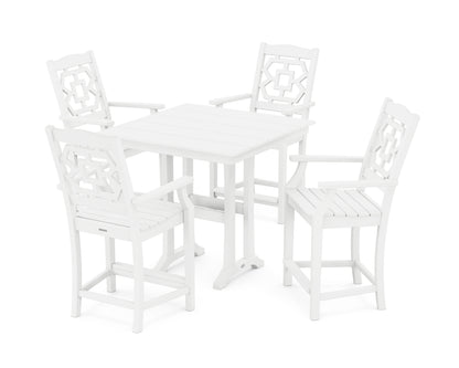 Martha Stewart by POLYWOOD® Chinoiserie 5-Piece Farmhouse Counter Set with Trestle Legs in White