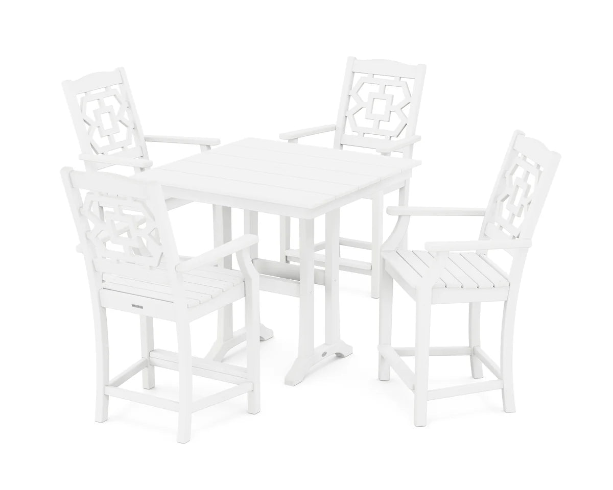Chinoiserie 5-Piece Farmhouse Counter Set with Trestle Legs