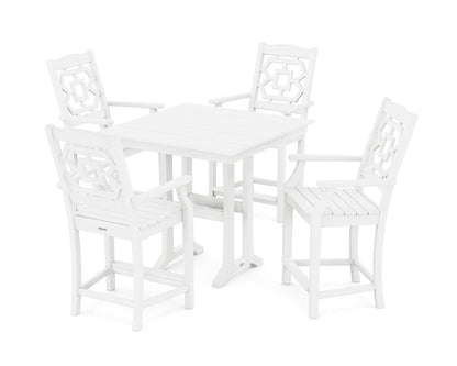 Chinoiserie 5-Piece Farmhouse Counter Set with Trestle Legs