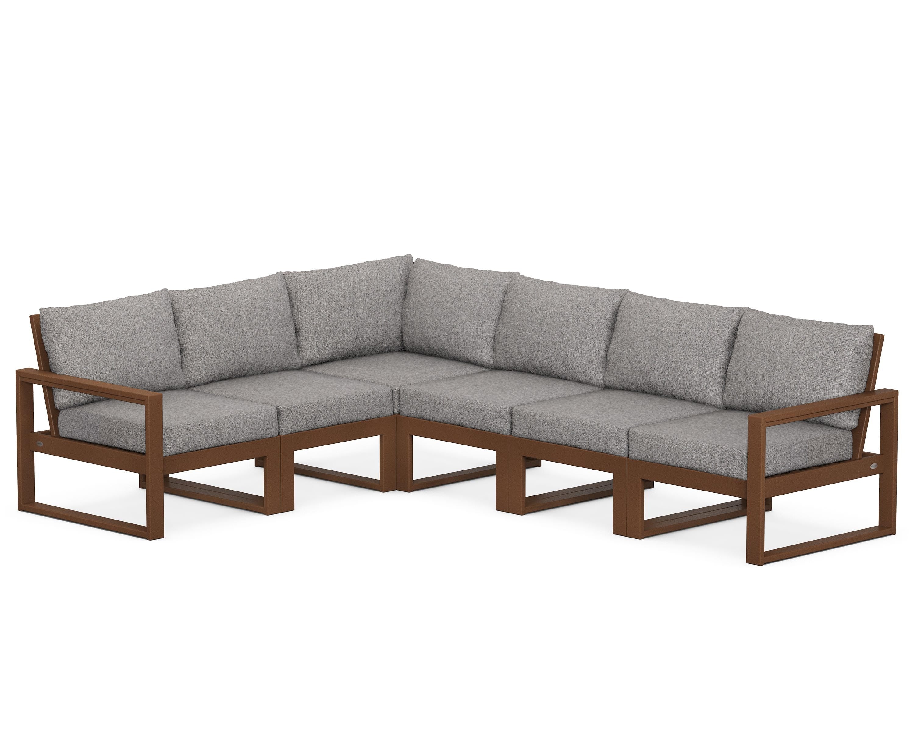 POLYWOOD® EDGE 6-Piece Modular Deep Seating Set in Teak / Grey Mist