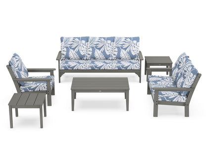 POLYWOOD® Vineyard 6-Piece Deep Seating Set in Slate Grey / Leaf Sky Blue