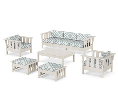 Martha Stewart by POLYWOOD® Acadia 6-Piece Lounge Sofa Set in Sand / Trellis Glacier Spa