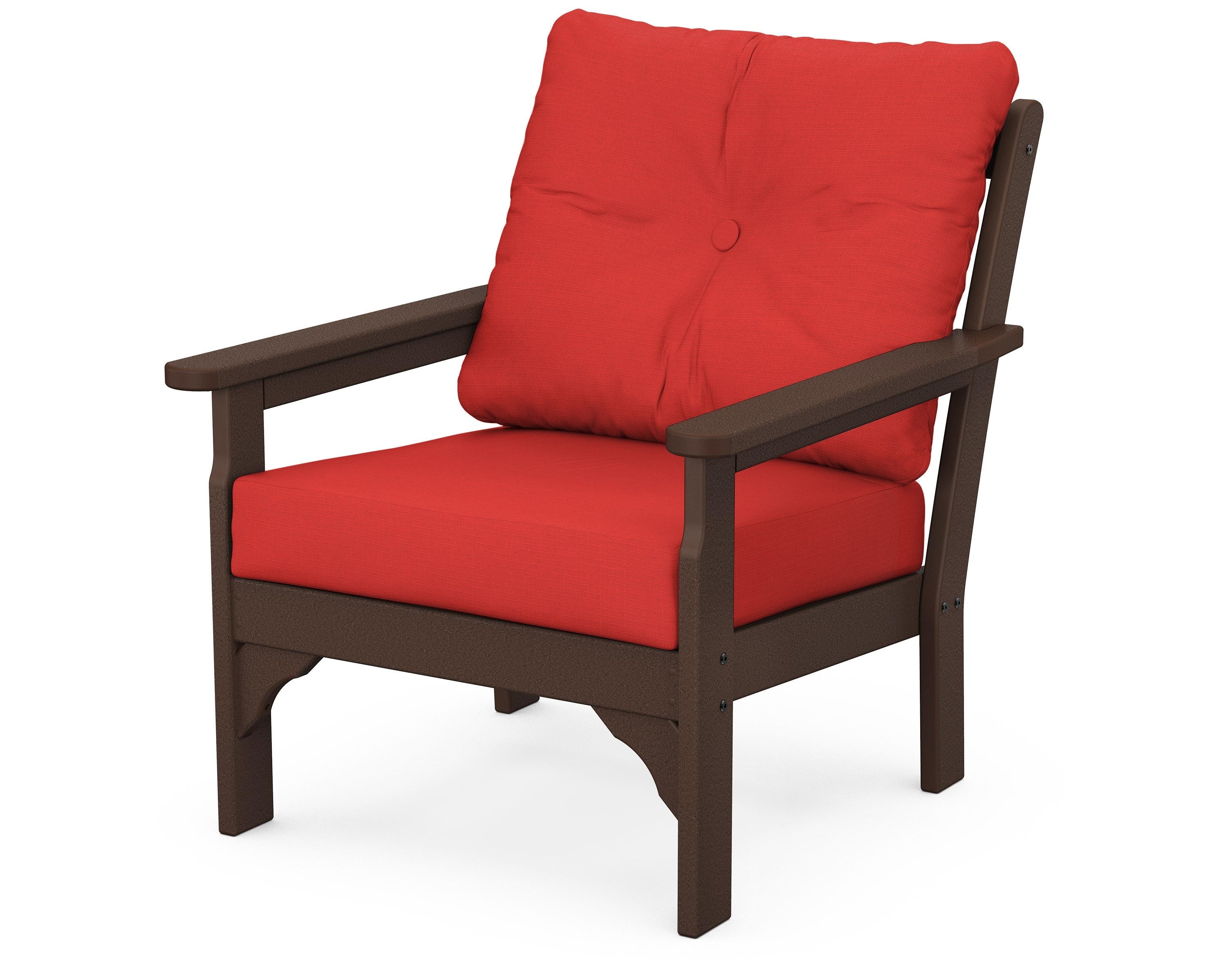 POLYWOOD® Vineyard Deep Seating Chair in Mahogany / Crimson Linen