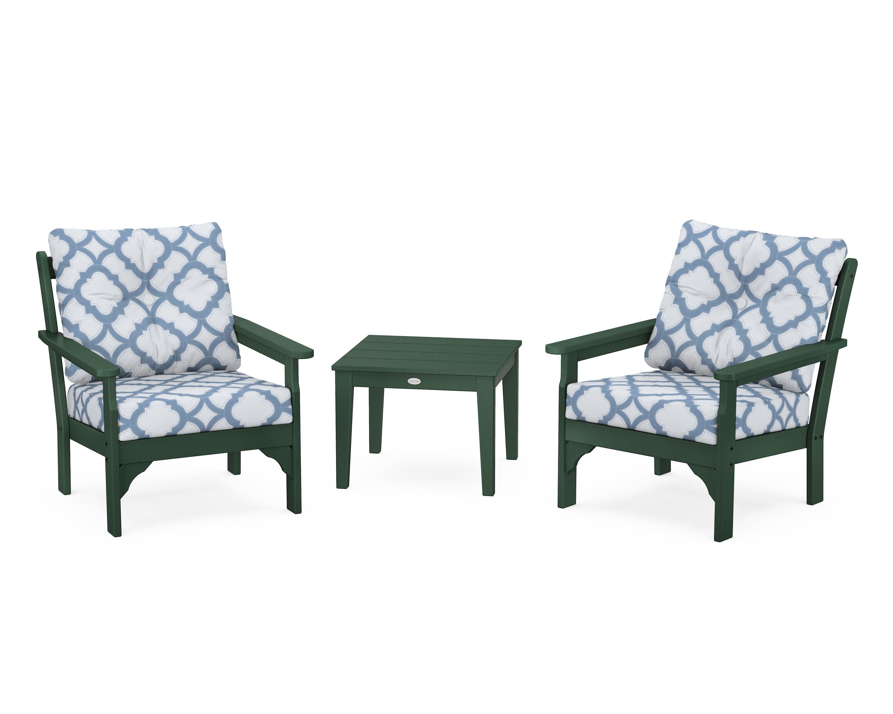 POLYWOOD® Vineyard 3-Piece Deep Seating Set in Green / Trellis Sky Blue