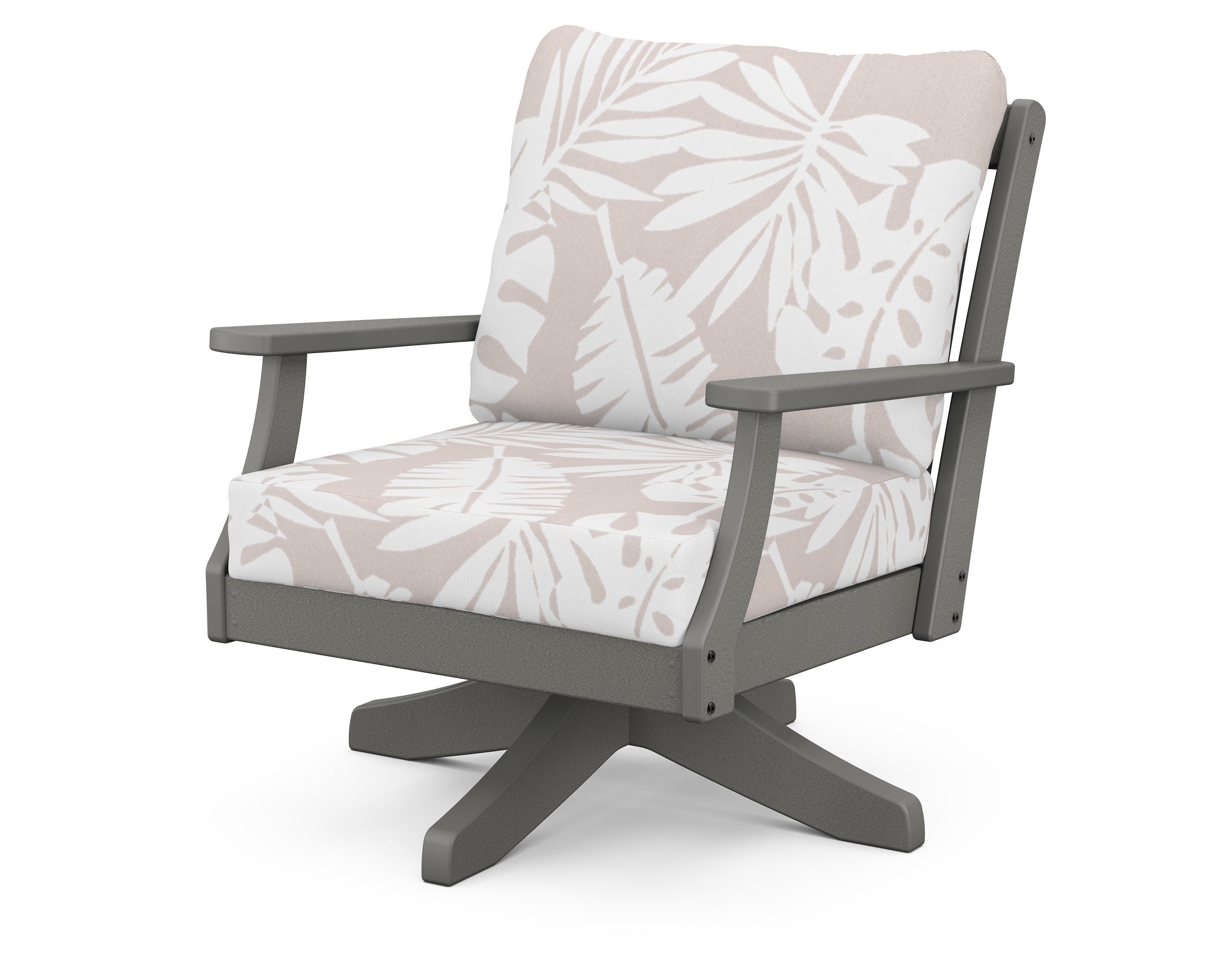 POLYWOOD® Braxton Deep Seating Swivel Chair in Slate Grey / Leaf Dune Burlap