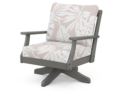 POLYWOOD® Braxton Deep Seating Swivel Chair in Slate Grey / Leaf Dune Burlap