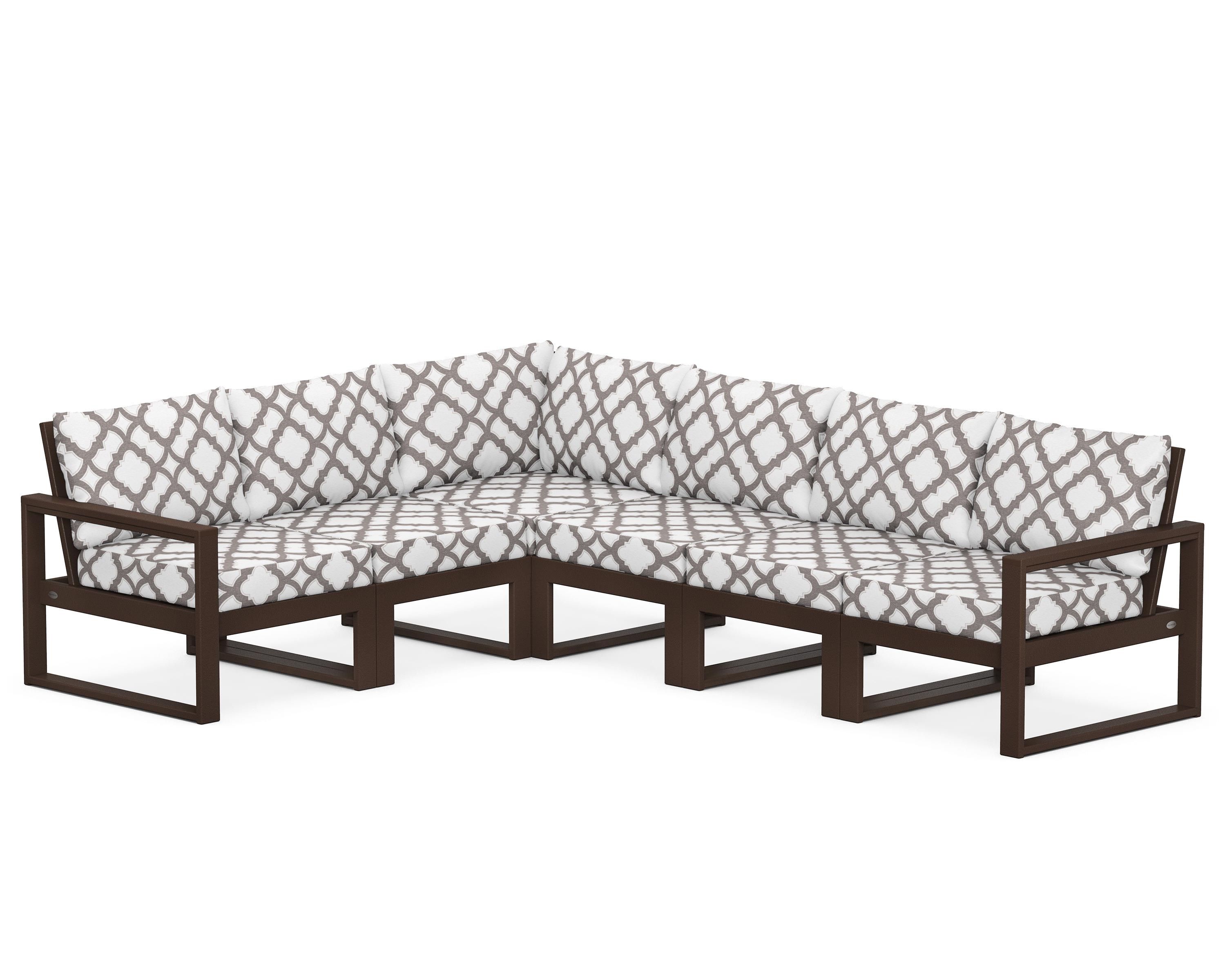 POLYWOOD® EDGE 6-Piece Modular Deep Seating Set in Mahogany / Trellis Grey Mist