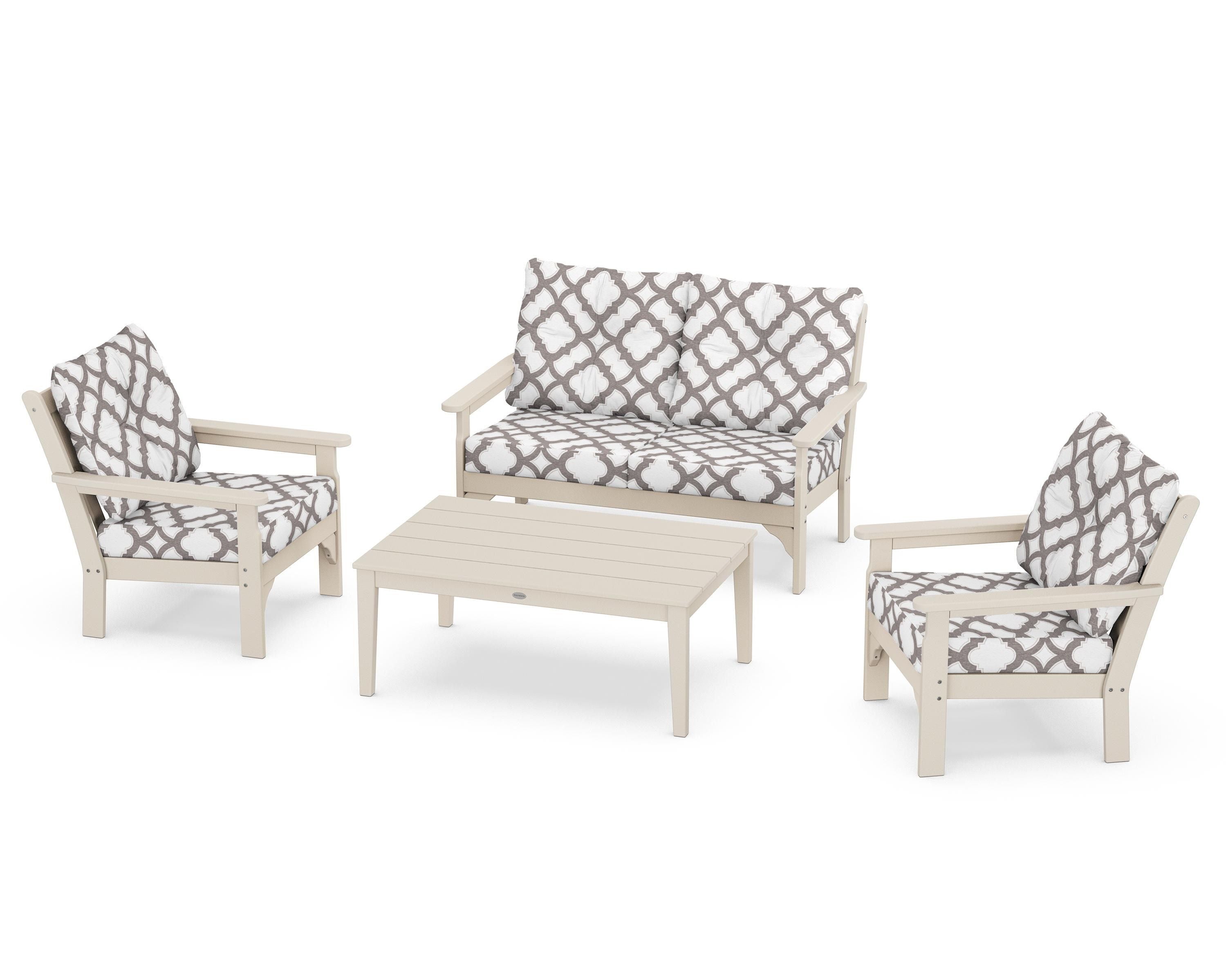 POLYWOOD® Vineyard 4-Piece Deep Seating Set in Sand / Trellis Grey Mist