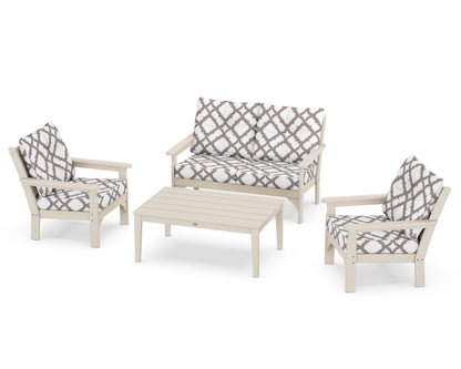 POLYWOOD® Vineyard 4-Piece Deep Seating Set in Sand / Trellis Grey Mist