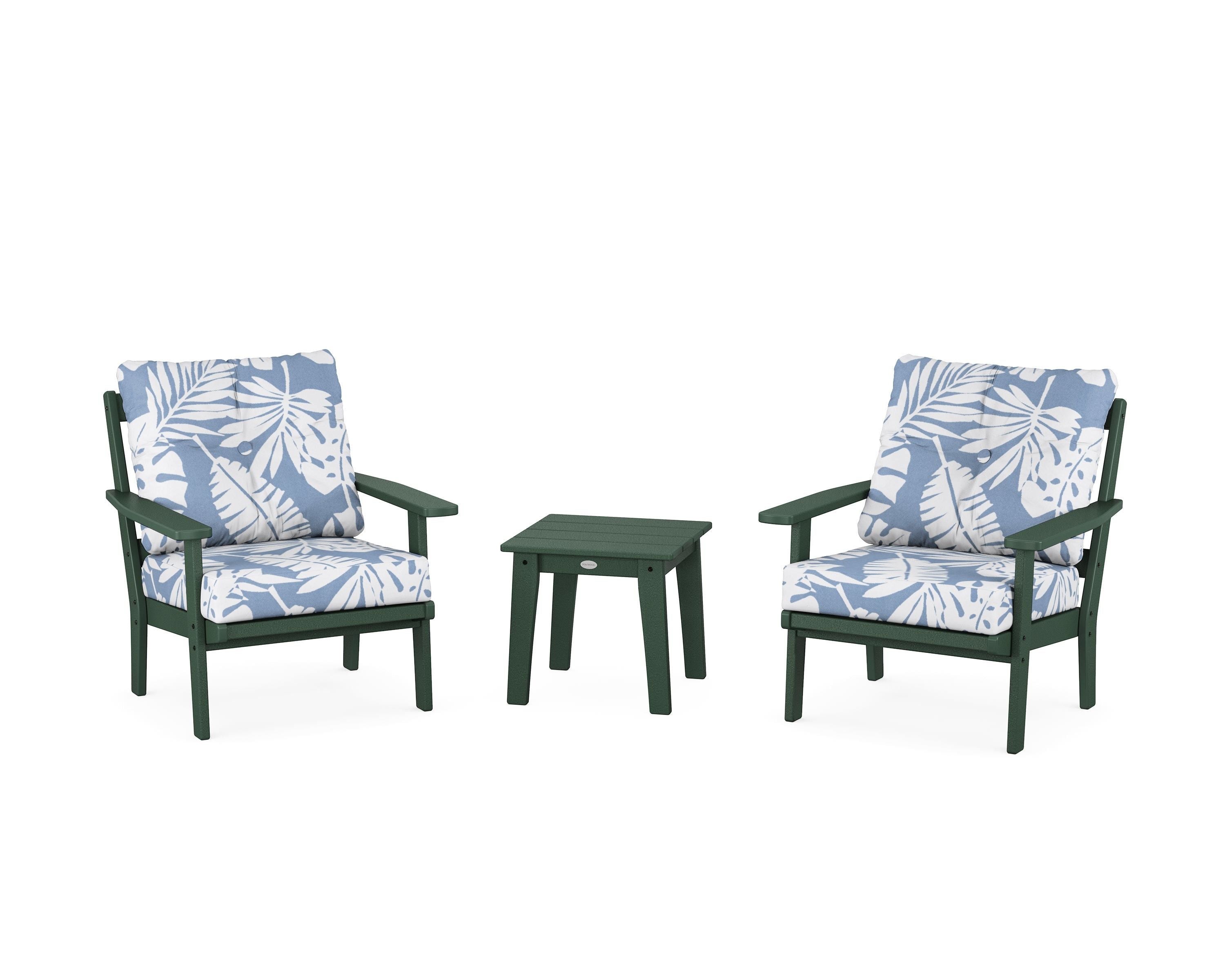 POLYWOOD® Prairie 3-Piece Deep Seating Set in Green / Leaf Sky Blue