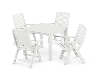 POLYWOOD® Nautical Folding Highback Chair 5-Piece Parsons Dining Set in White