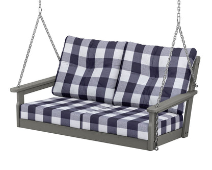 POLYWOOD® Vineyard Deep Seating Swing in Slate Grey / Buffalo Plaid Navy