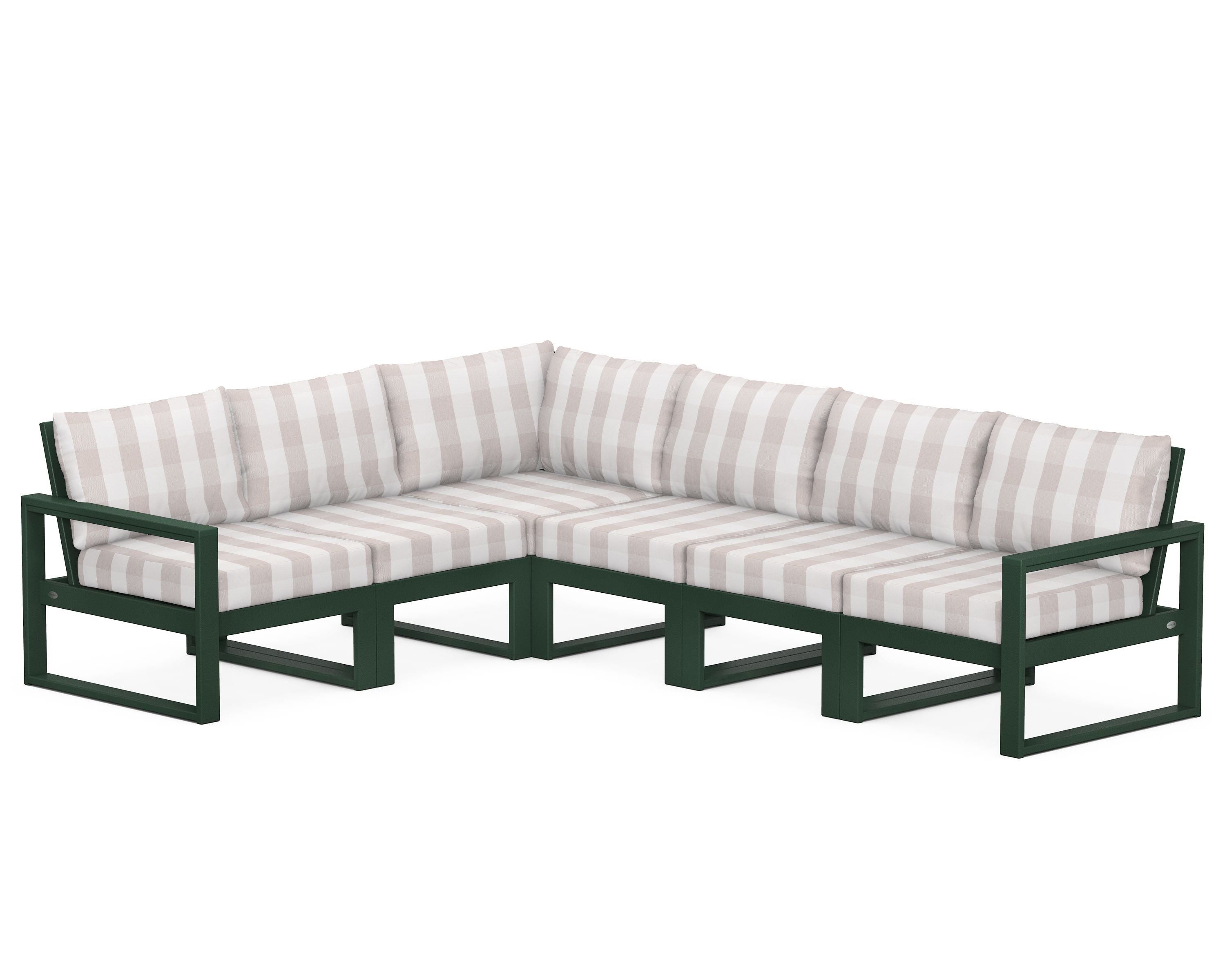 POLYWOOD® EDGE 6-Piece Modular Deep Seating Set in Green / Buffalo Plaid Dune Burlap