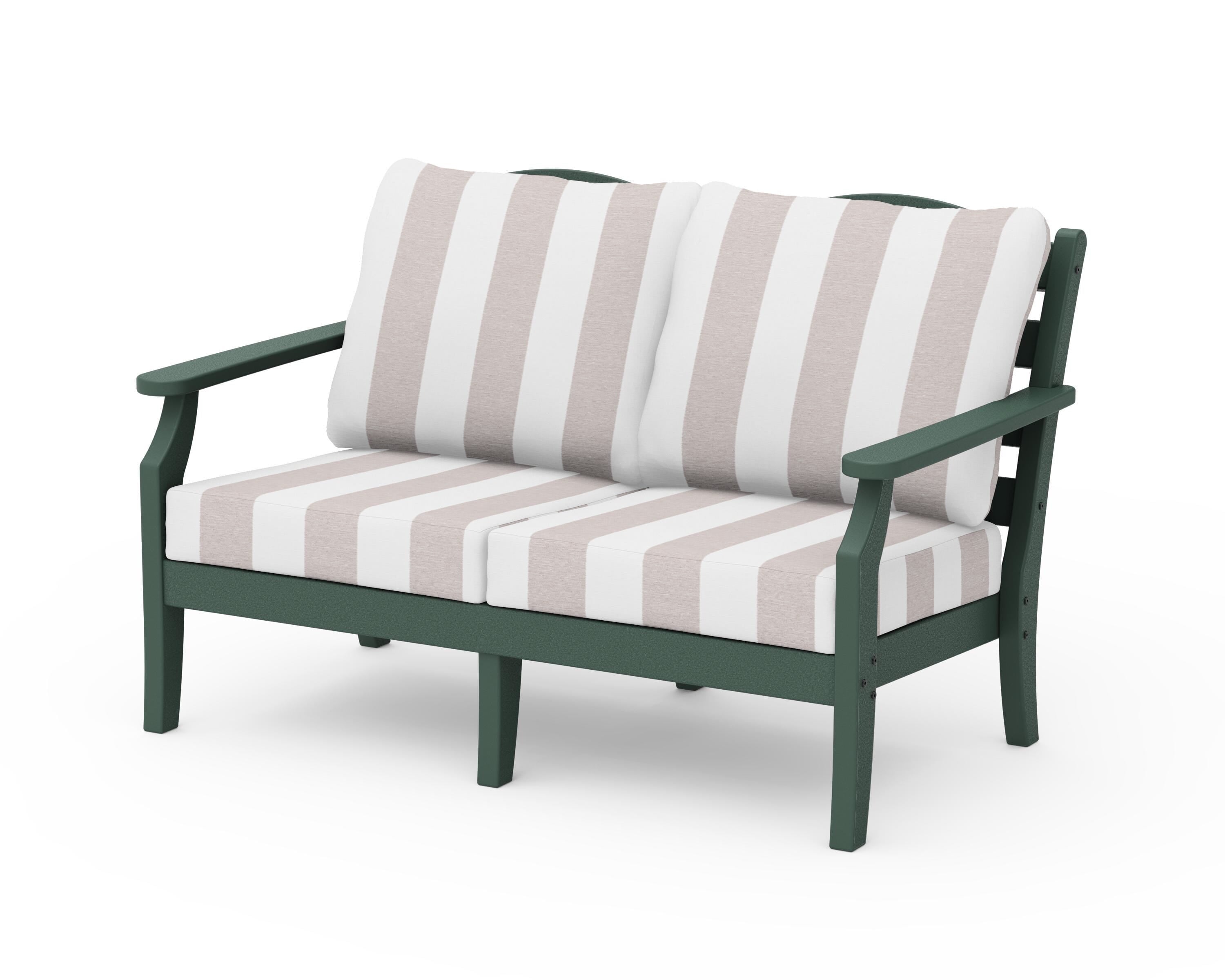 Draper James™ by  POLYWOOD® Savannah Deep Seating Loveseat in Green / Cabana Stripe Dune Burlap