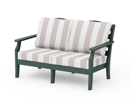 Draper James™ by  POLYWOOD® Savannah Deep Seating Loveseat in Green / Cabana Stripe Dune Burlap