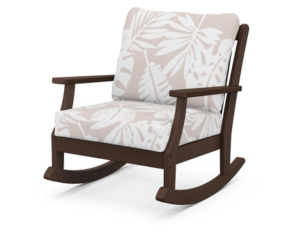 POLYWOOD® Braxton Deep Seating Rocking Chair in Mahogany / Leaf Dune Burlap