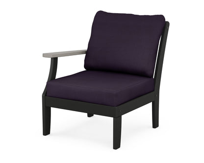 POLYWOOD® Braxton Modular Left Arm Chair in Black / Driftwood / Navy Linen