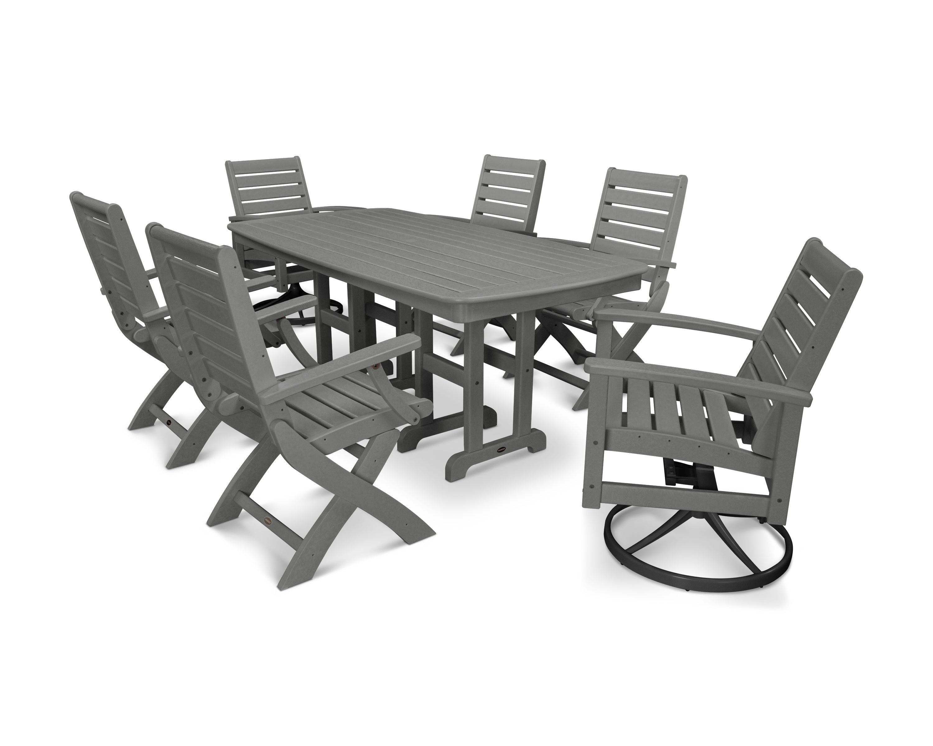 POLYWOOD® Signature 7-Piece Swivel Dining Set in Textured Black / Slate Grey
