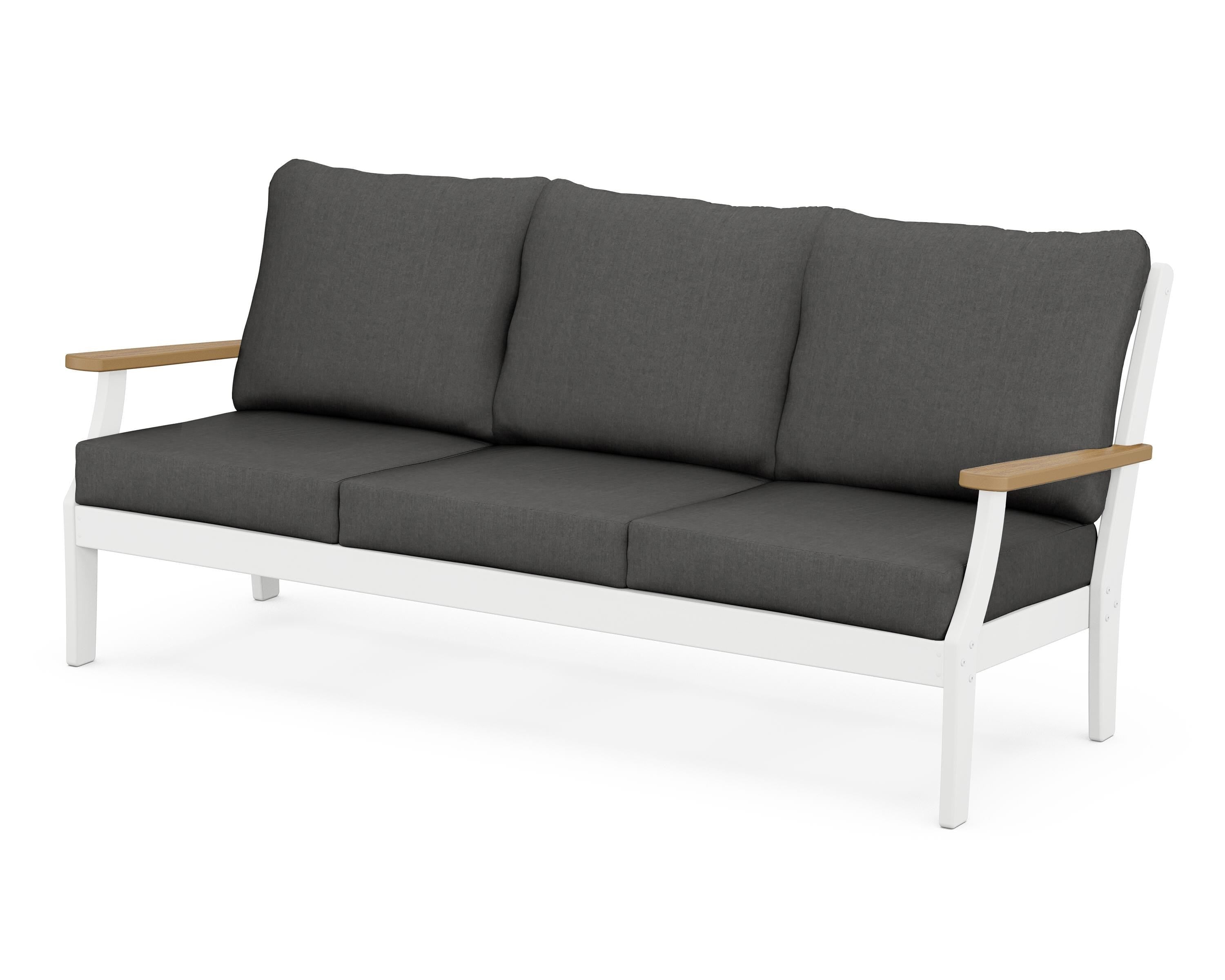 POLYWOOD® Braxton Deep Seating Sofa in White / Natural / Spectrum Carbon