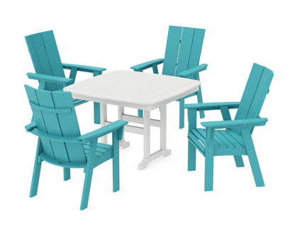 POLYWOOD® Modern Curveback Adirondack 5-Piece Dining Set in Aruba / White
