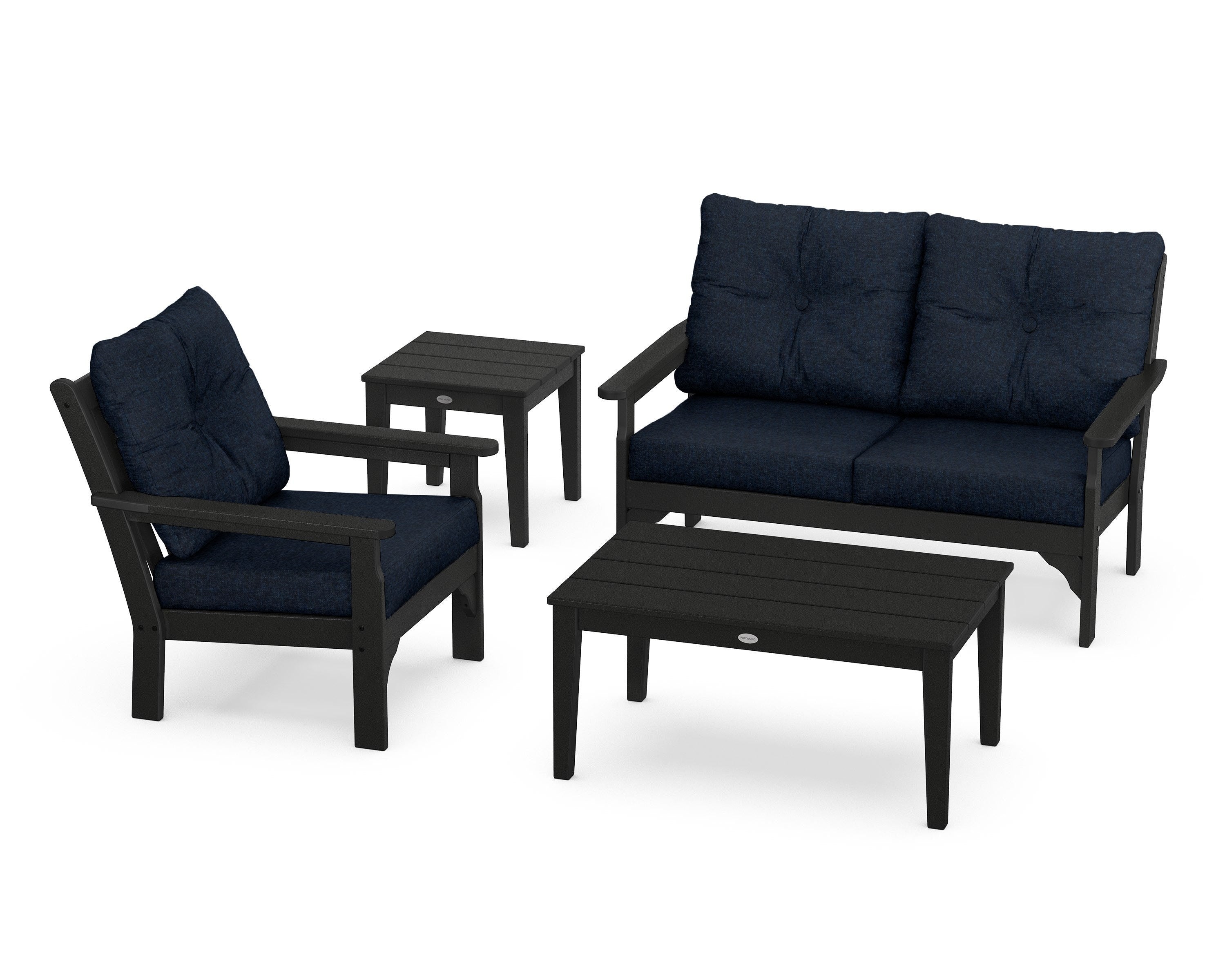 POLYWOOD® Vineyard 4-Piece Deep Seating Set in Black / Marine Indigo