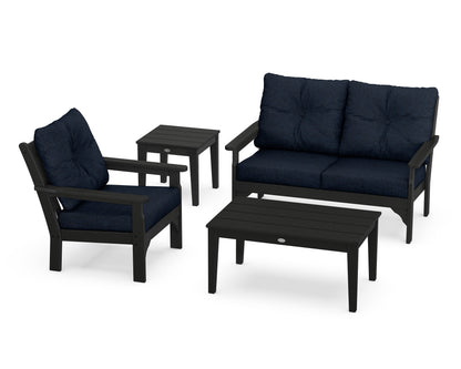 POLYWOOD® Vineyard 4-Piece Deep Seating Set in Black / Marine Indigo