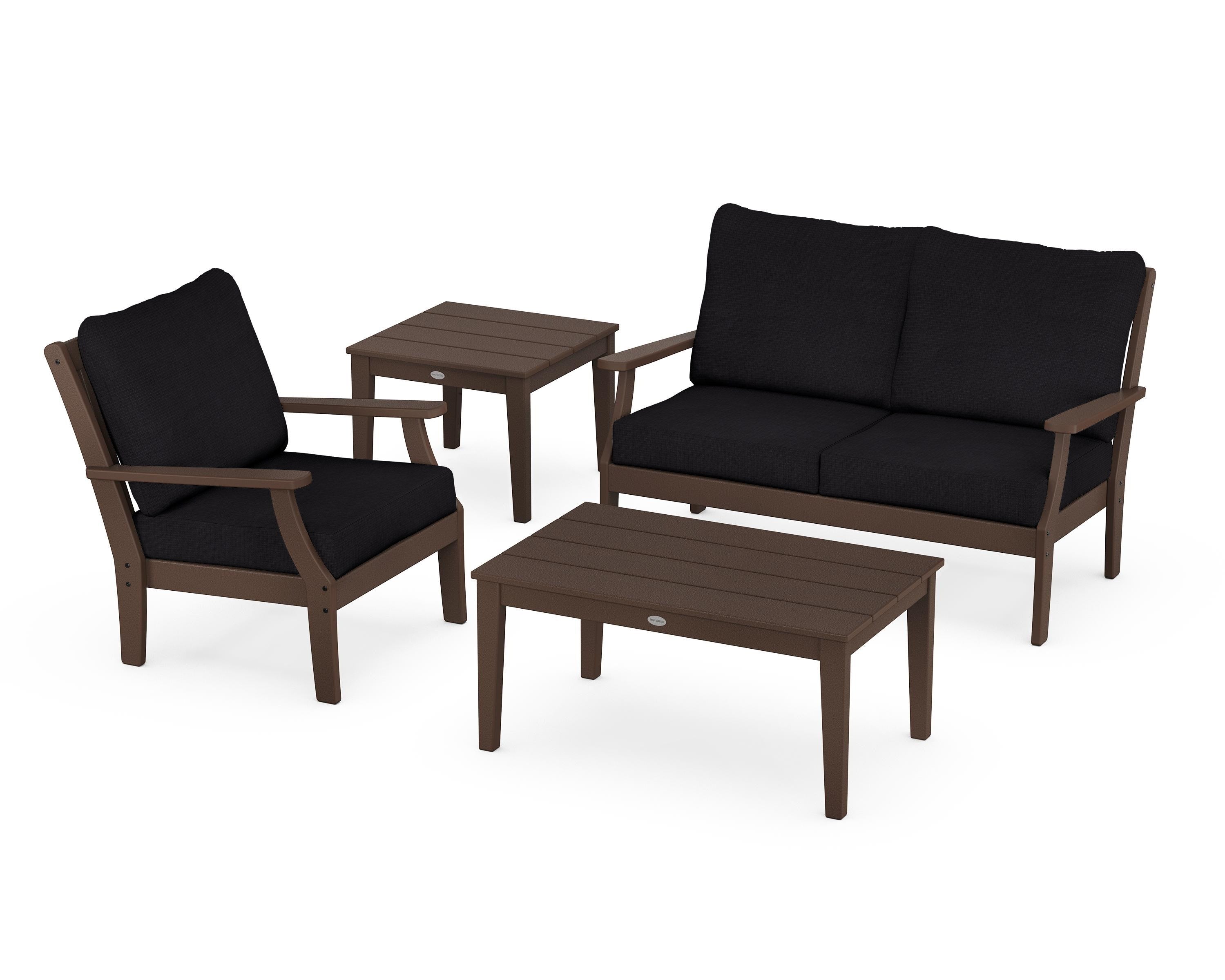 POLYWOOD® Braxton 4-Piece Deep Seating Set in Mahogany / Midnight Linen
