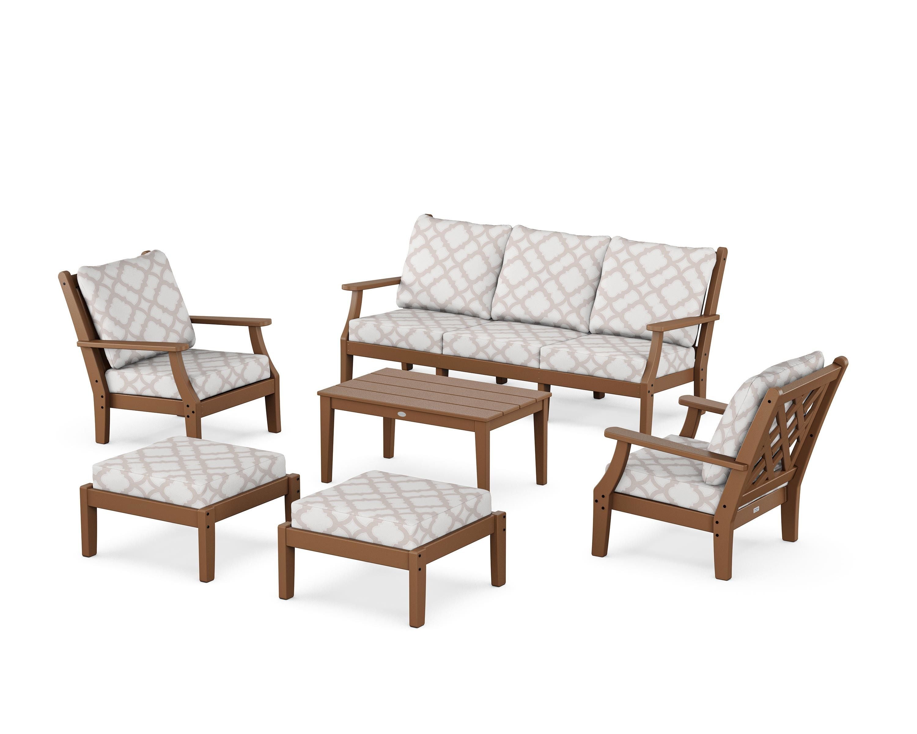 Country Living Wovendale 6-Piece Lounge Sofa Set in Teak / Trellis Dune Burlap