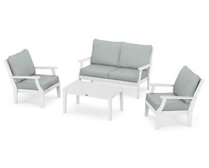 POLYWOOD® Braxton 4-Piece Deep Seating Chair Set in White / Spa