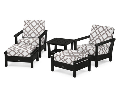 POLYWOOD® Harbour 5-Piece Deep Seating Chair Set in Black / Trellis Grey Mist