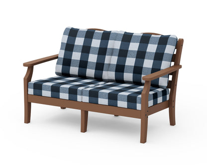 Draper James™ by  POLYWOOD® Savannah Deep Seating Loveseat in Teak / Buffalo Plaid Marine Indigo