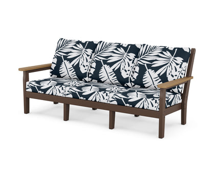 POLYWOOD® Chippendale Deep Seating Sofa in Mahogany / Natural / Leaf Marine Indigo