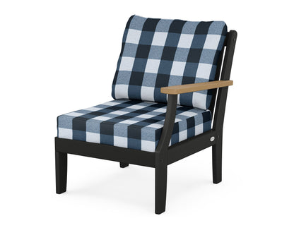 POLYWOOD® Braxton Modular Right Arm Chair in Black / Natural / Buffalo Plaid Marine Indigo