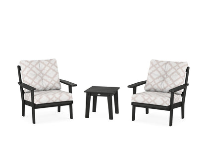 POLYWOOD® Prairie 3-Piece Deep Seating Set in Black / Trellis Dune Burlap
