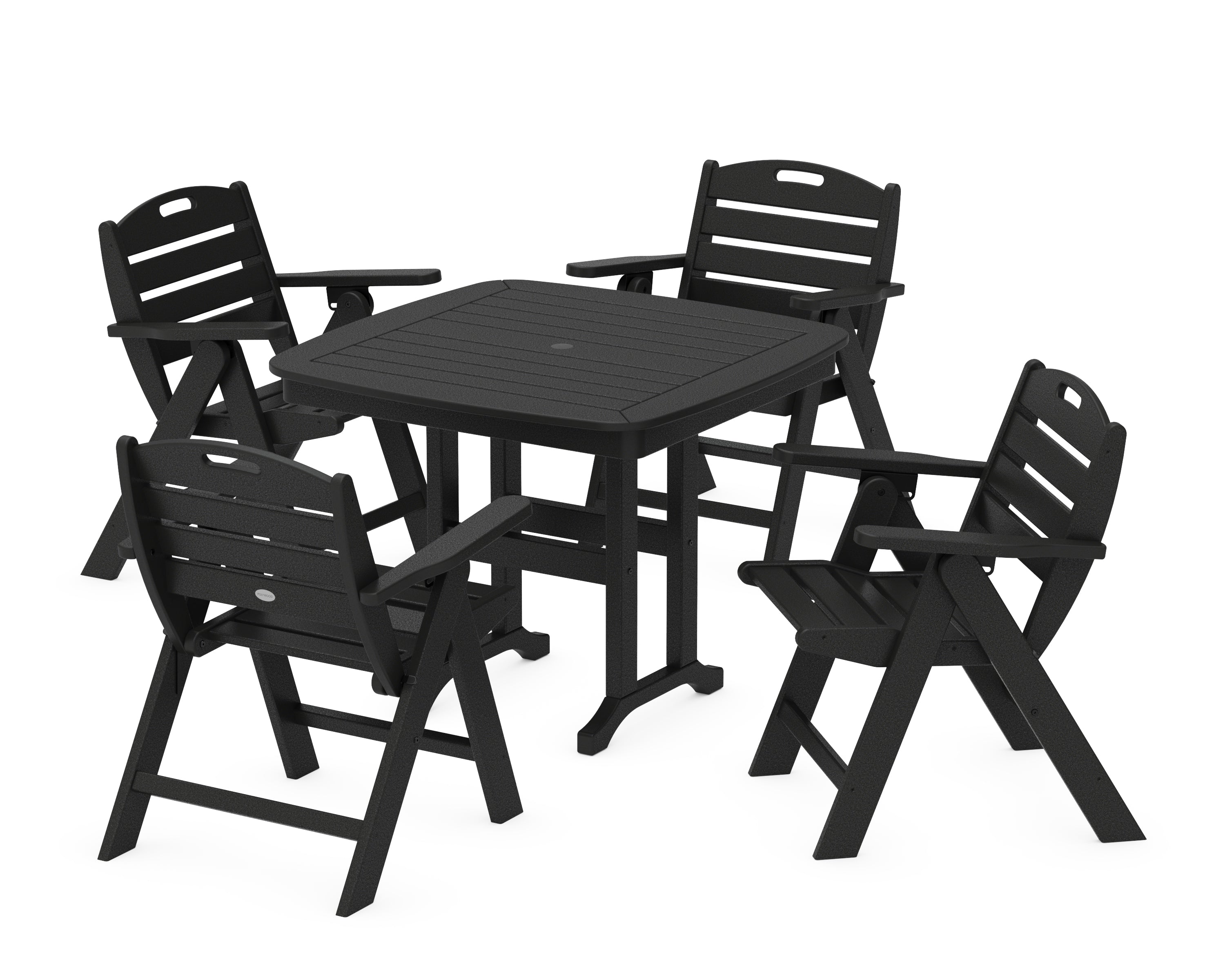 POLYWOOD® Nautical Folding Lowback Chair 5-Piece Dining Set in Black