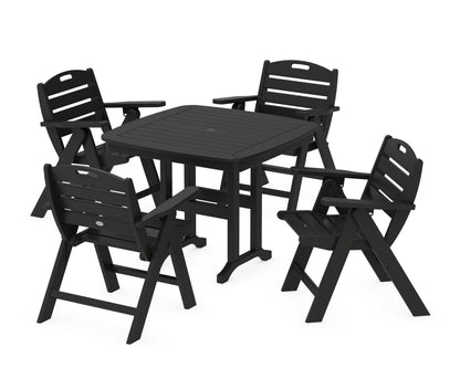 POLYWOOD® Nautical Folding Lowback Chair 5-Piece Dining Set in Black