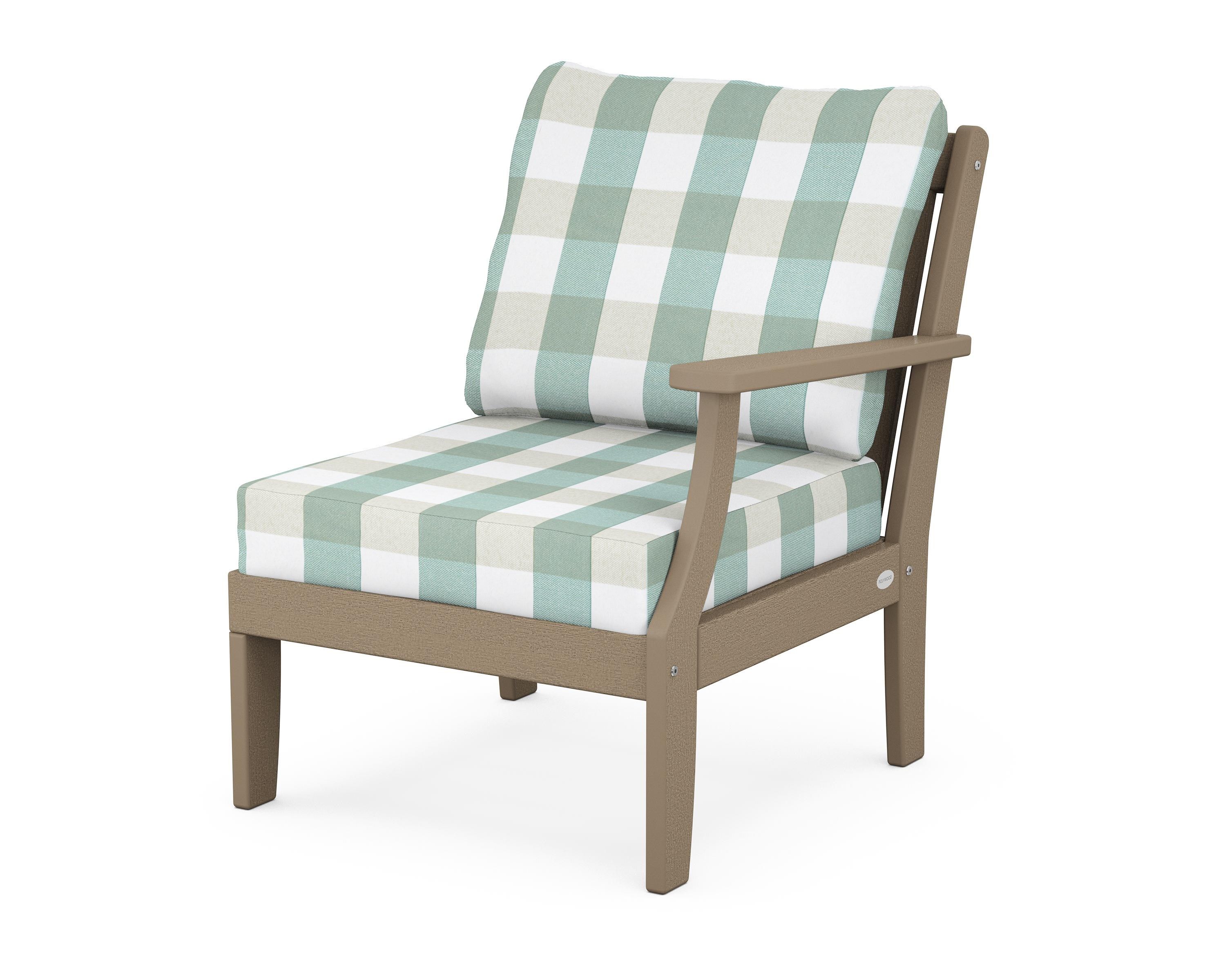 POLYWOOD® Braxton Modular Right Arm Chair in Vintage Sahara / Buffalo Plaid Glacier Spa
