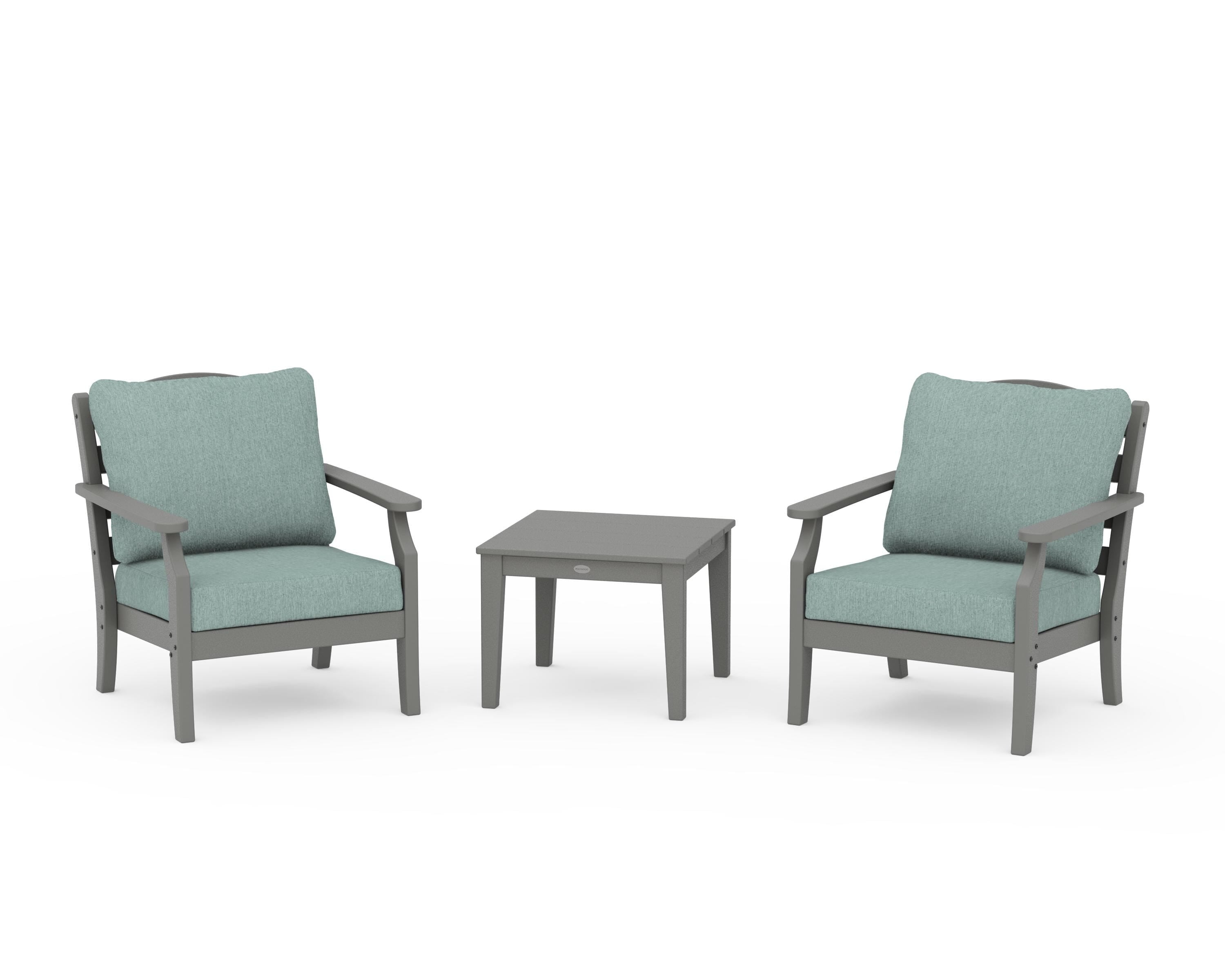 Draper James™ by  POLYWOOD® Savannah 3-Piece Deep Seating Set in Slate Grey / Glacier Spa